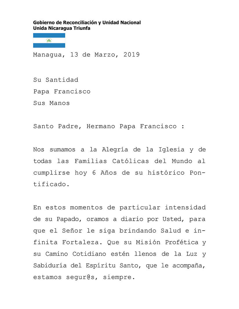 nicaragua saluda seis a&ntilde;os de historico pontificado del papa francisco